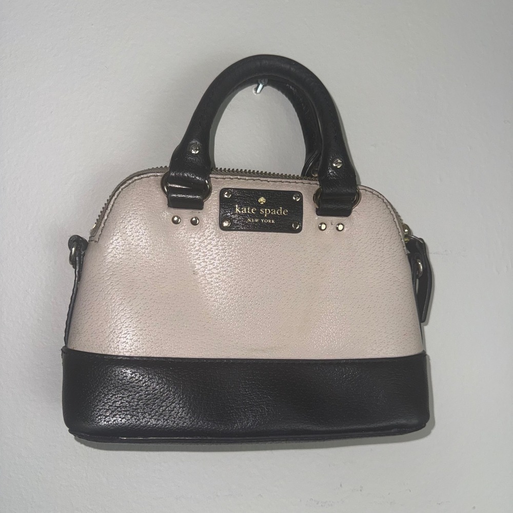 Kate Spade New York Mini Dome Satchel Cream Black Colorblock Leather Bag